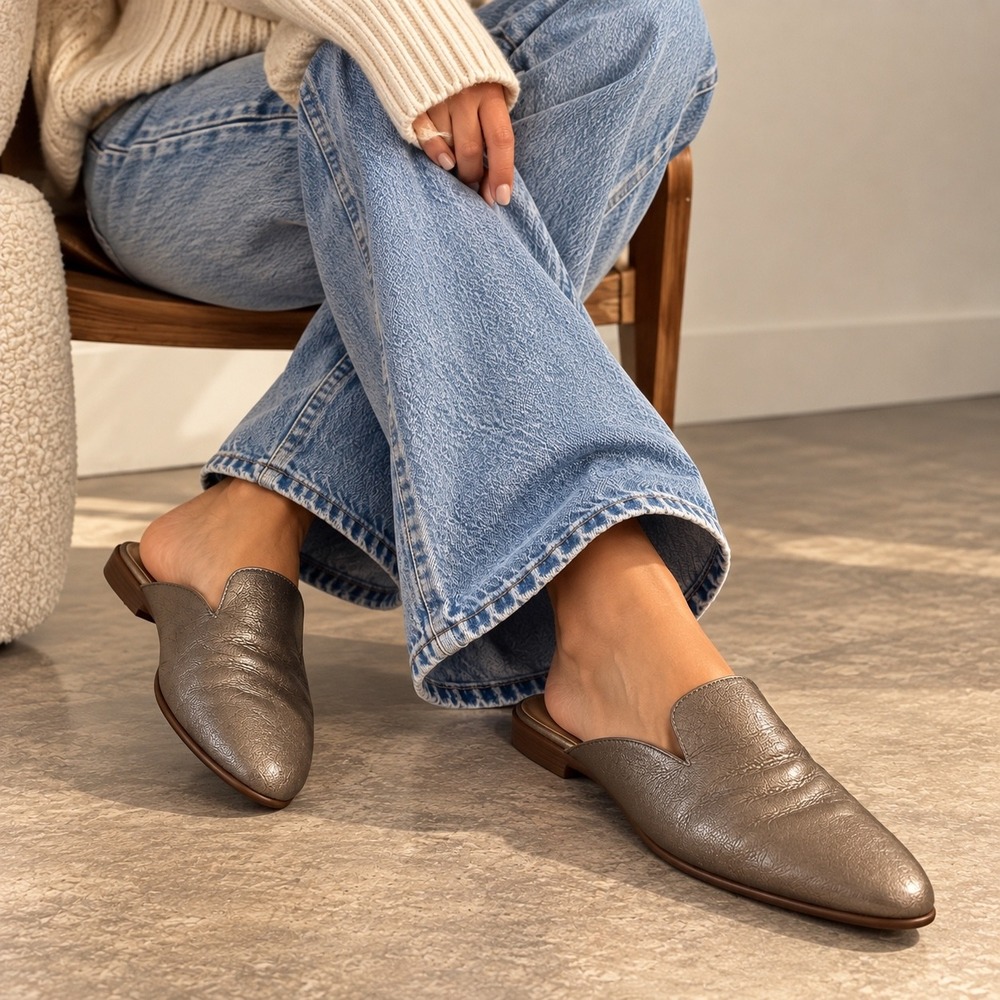 Dansko Lexie Metallic Taupe Leather Flat Mules Slides 40